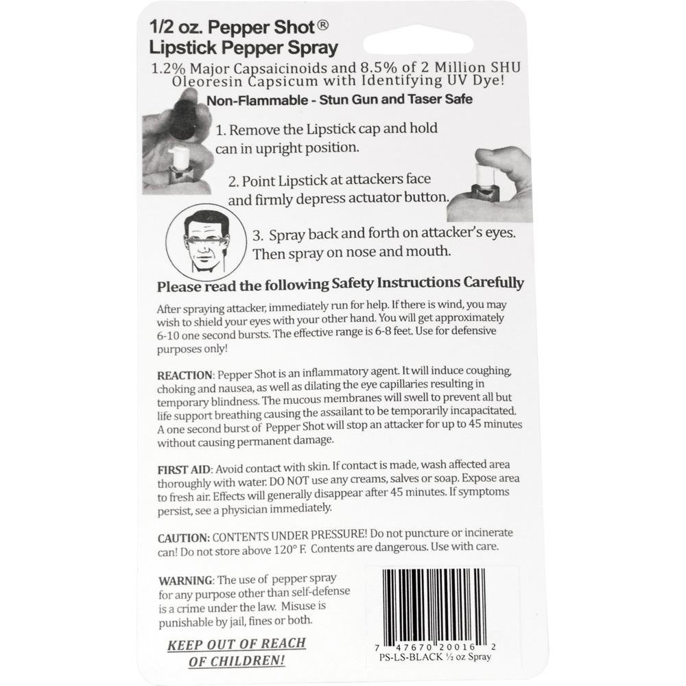 Pepper Shot 1.2% MC 1/2 oz lipstick pepper spray black