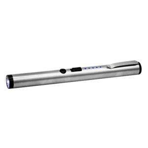 40,000,000 Volts Pen Stun Gun Flashlight with battery meter and pocket clip Silver