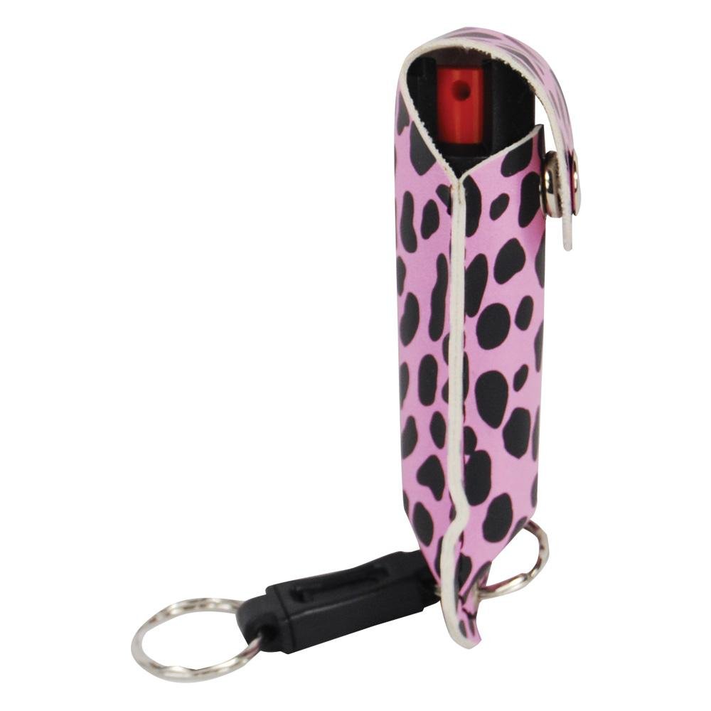 Wildfire 1.4% MC 1/2 oz pepper spray fashion leatherette holster and quick release keychain cheetah black/pink