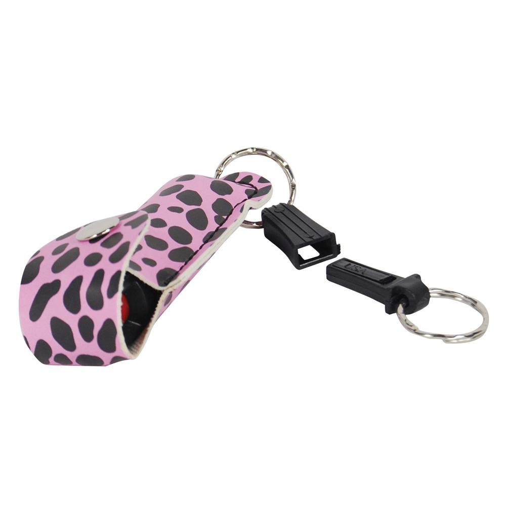 Wildfire 1.4% MC 1/2 oz pepper spray fashion leatherette holster and quick release keychain cheetah black/pink