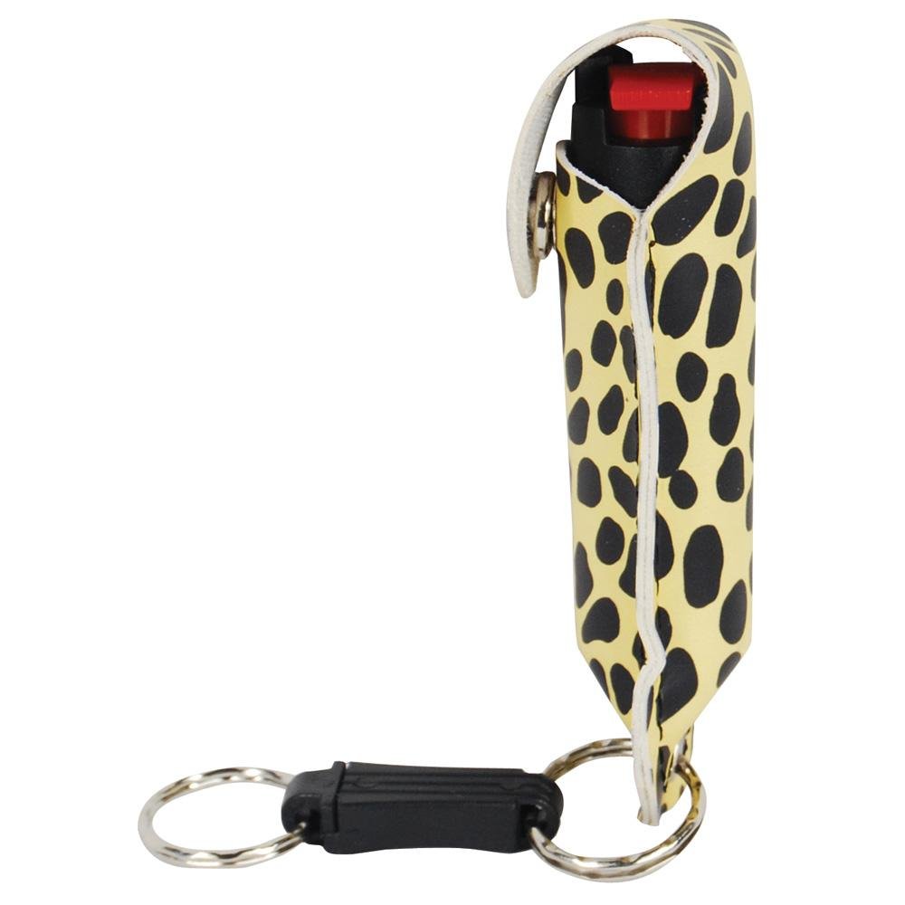 Wildfire 1.4% MC 1/2 oz pepper spray fashion leatherette holster and quick release keychain cheetah black/yellow